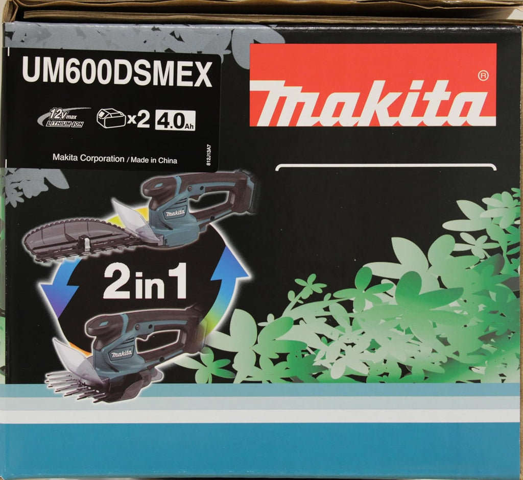Makita UM600DSMEX Akku-Gras-Strauchschere 12V max, 4,0 Ah, 2 Akkus BL1041B, Ladegerät DC10SB, inklusive Schnittgutsammler