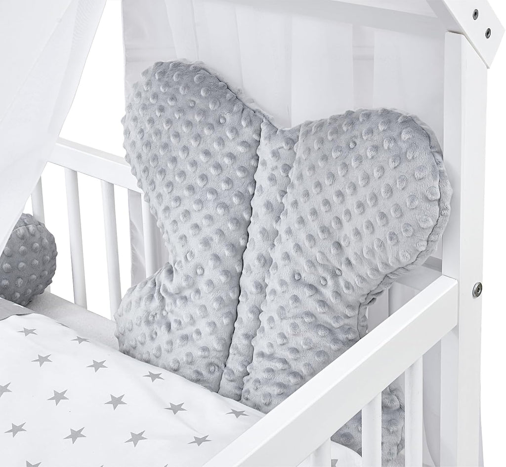 Baby Delux Lettino per Bambini Set Completo Casetta 60x120 cm Bianco con Cassetto Sponda Paracolpi Materasso Biancheria da Letto Set Decorativo (Stelle del Principe)