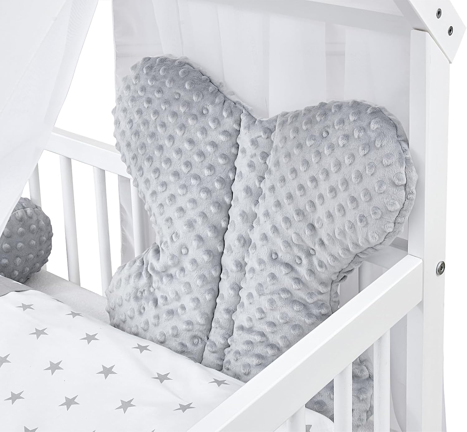 Baby Delux Lettino per Bambini Set Completo Casetta 60x120 cm Bianco con Cassetto Sponda Paracolpi Materasso Biancheria da Letto Set Decorativo (Stelle del Principe)