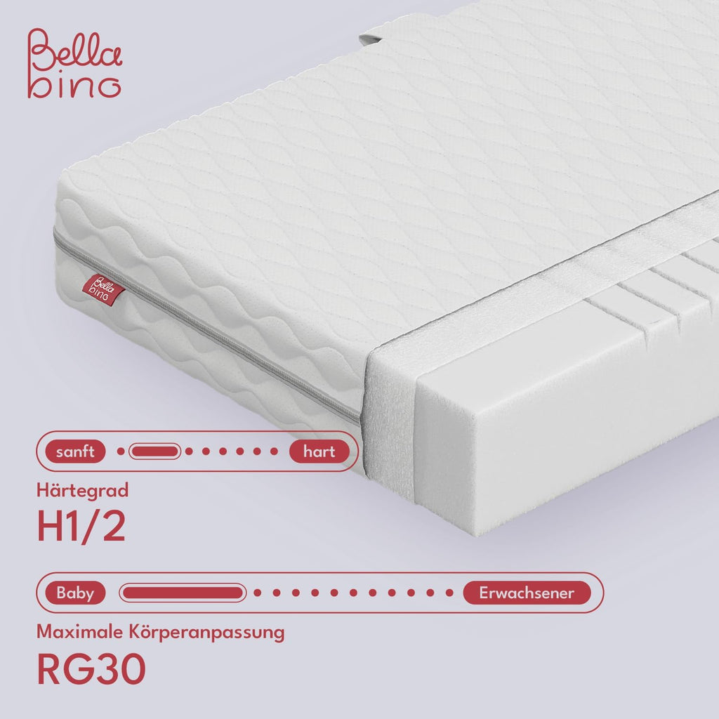 Bellabino Lettino per bambini Bia 140x200 cm, letto a capanna per bambini con protezione anticaduta e rete a doghe arrotolabile, letto a terra Montessori bianco in legno massello di pino