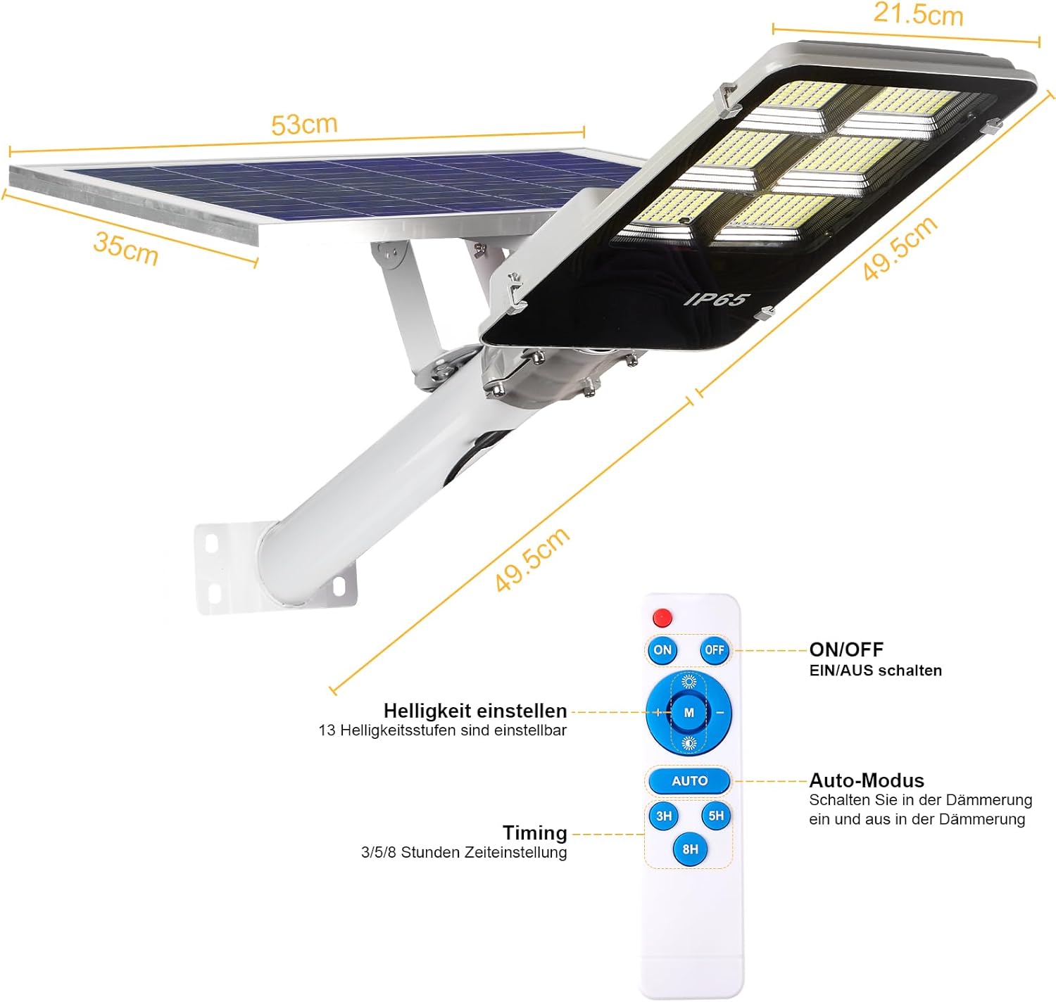 BTTO Solarlampen für Außen mit Fernbedienung,6500K Solar LED Strahler mit 180° Beleuchtungsbereich,IP65 Wasserdichte Dimmbare Solarleuchten Gärten,Wegeleuchten Outdoor für Wand Straße Garage