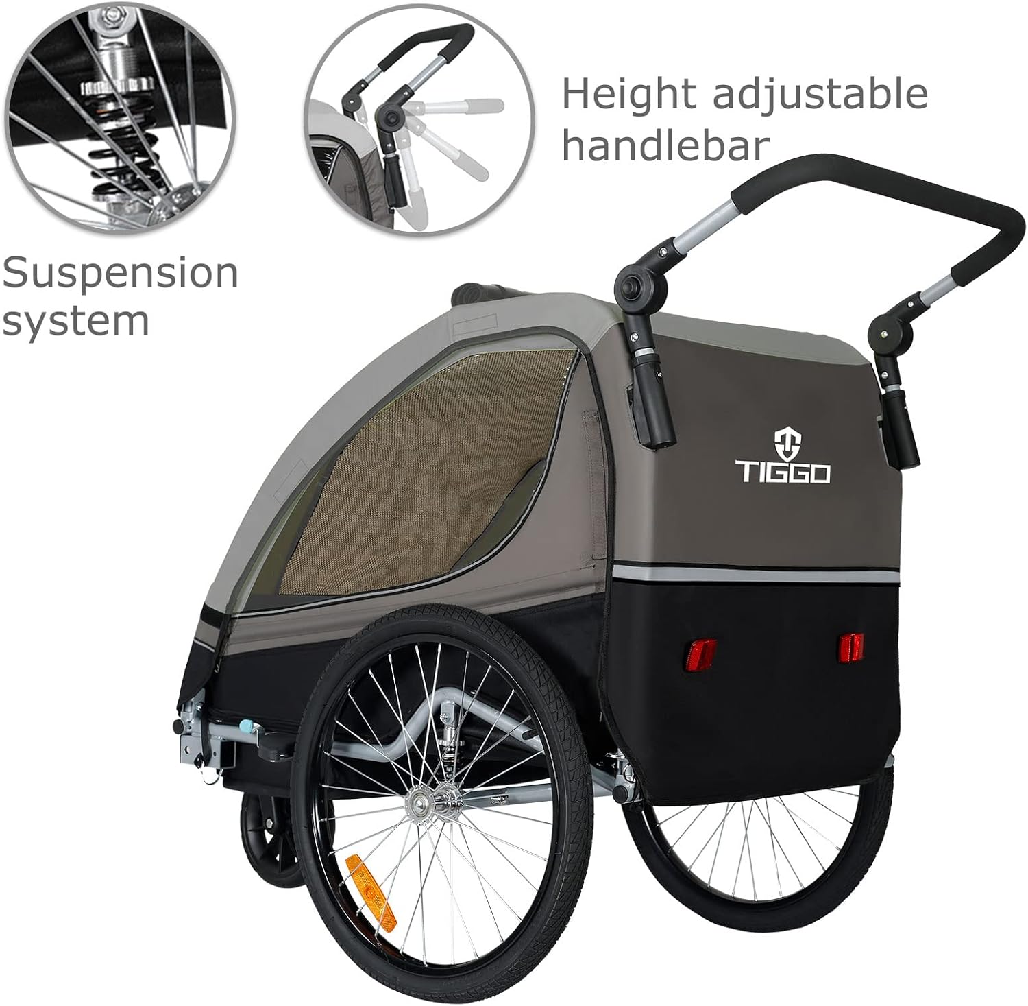 Tiggo S2 Rimorchio per Bambini con Sospensioni Jogger 2 in 1 Passeggino Bicicletta Rimorchio Girevole a 360°