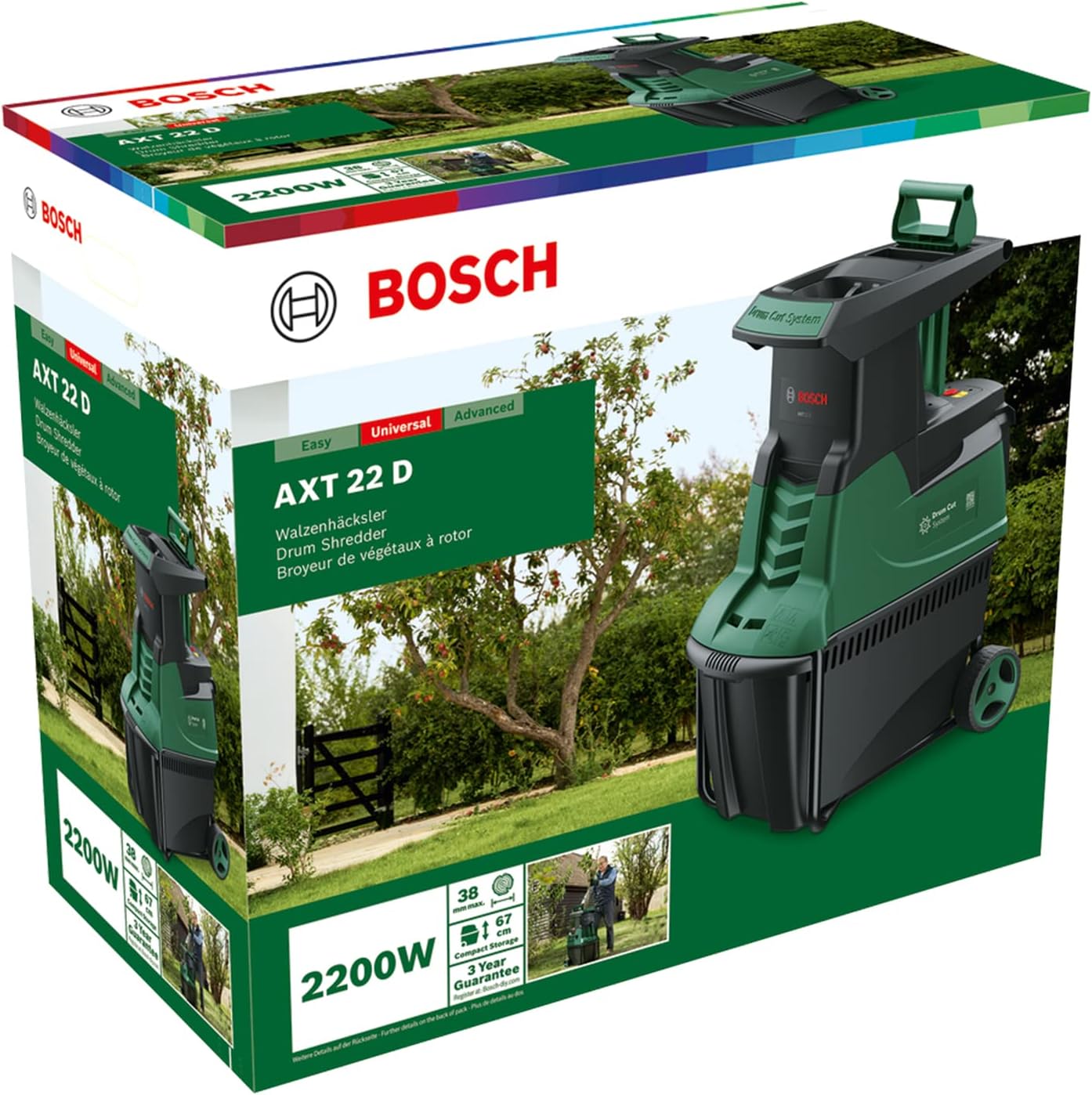 Bosch Trituratore a turbina AXT 25 TC (2.500 W; adatto per legno e residui di giardinaggio duri; include guanti da giardinaggio; contenitore di raccolta integrato da 53 l; in cartone) – Edizione