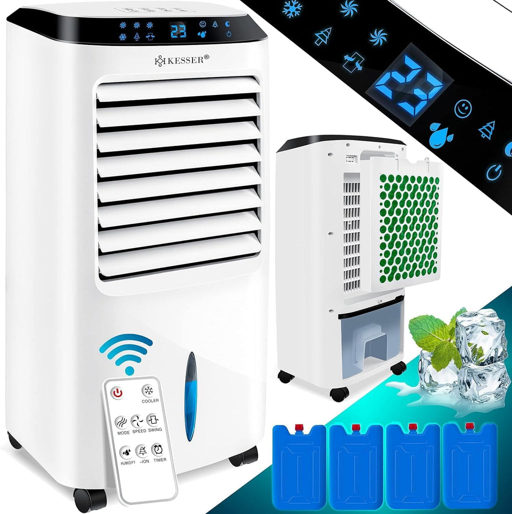 KESSER Climatizzatore Portatile 4in1 | Telecomando | Unità di Climatizzazione | Ventilatore per Climatizzatore | Timer | 3 Livelli | Ionizzatore Umidificatore | Raffreddatore d'Aria |