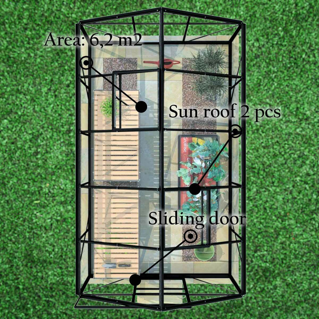 Serra da giardino Lykke Gewchshaus in vetro, 6,2m², nera