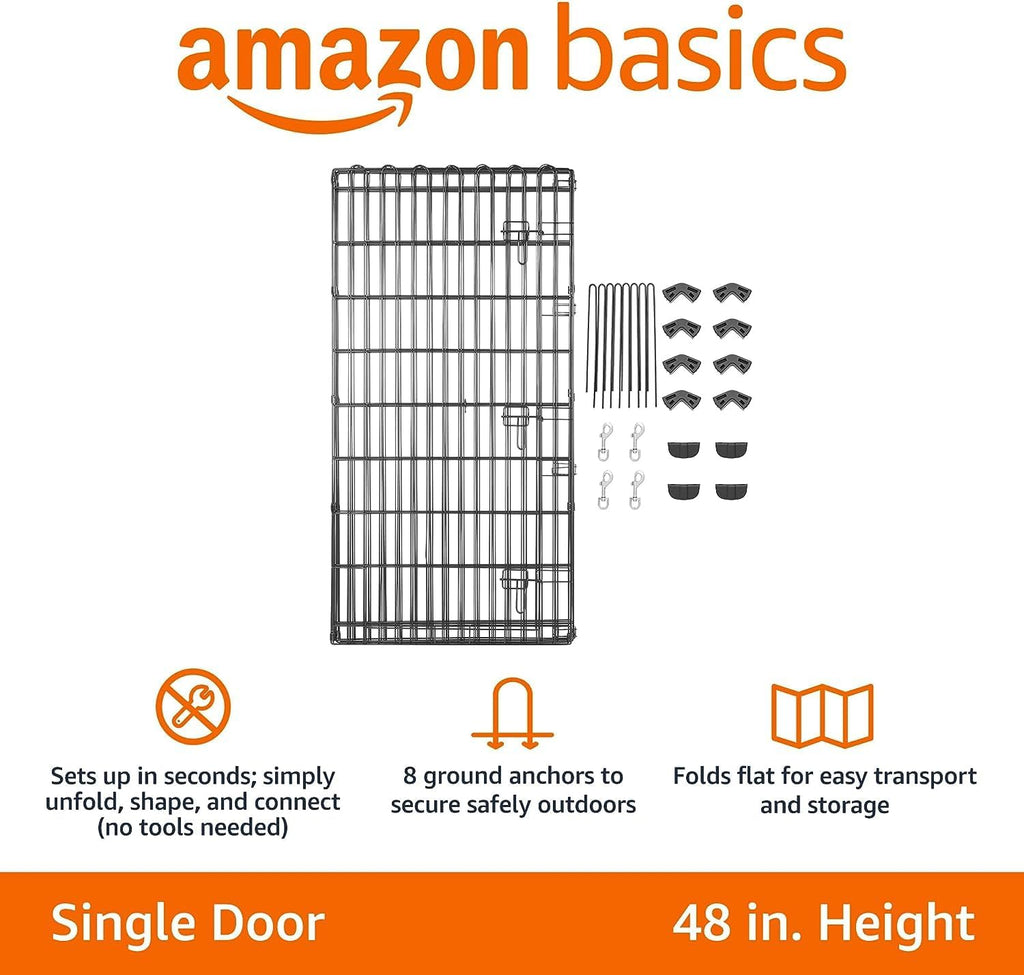 Amazon Basics - Achteckig, Laufgehege für Hunde und andere Haustiere, faltbar, Metall, mit Tür,122 cm, Schwarz