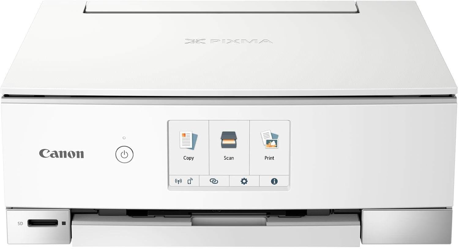 Canon PIXMA TS8351a Stampante multifunzione a getto d'inchiostro a colori DIN A4 (scanner, fotocopiatrice, 4.800 x 1.200 dpi, 6 inchiostri separati, USB, WLAN, AirPrint, stampa fronte/retro, 2 alimentatori carta, 5 GHz), bianco