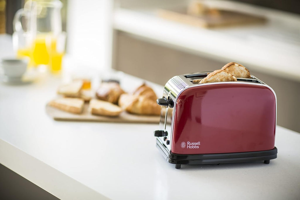 Russell Hobbs Set Colazione Colours+ Rosso: Macchina da caffè [Timer digitale, Doccetta per estrazione e aroma ottimali] 24031-56 + Bollitore [1,7l, 2400W] 20412-70 + Tostapane [per 2 fette] 26554-56