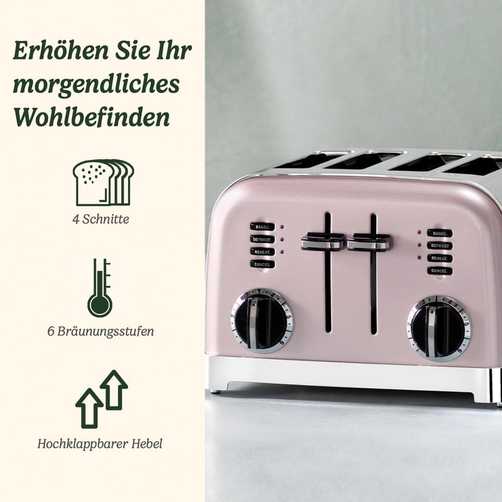 Cuisinart 4-Scheiben-Toaster | Breite Schlitze, ideal für dickes Brot und Bagels | 6 Brunungsstufen plus Abtauung | Breite Schlitze,High-Lift-Hebel | Passender Wasserkocher erhltlich | Perle