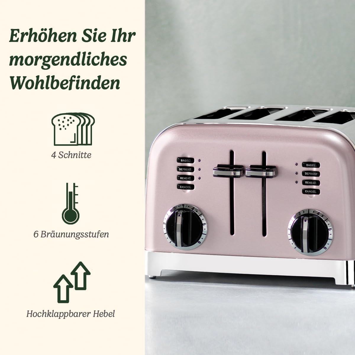 Cuisinart 4-Scheiben-Toaster | Breite Schlitze, ideal für dickes Brot und Bagels | 6 Brunungsstufen plus Abtauung | Breite Schlitze,High-Lift-Hebel | Passender Wasserkocher erhltlich | Perle
