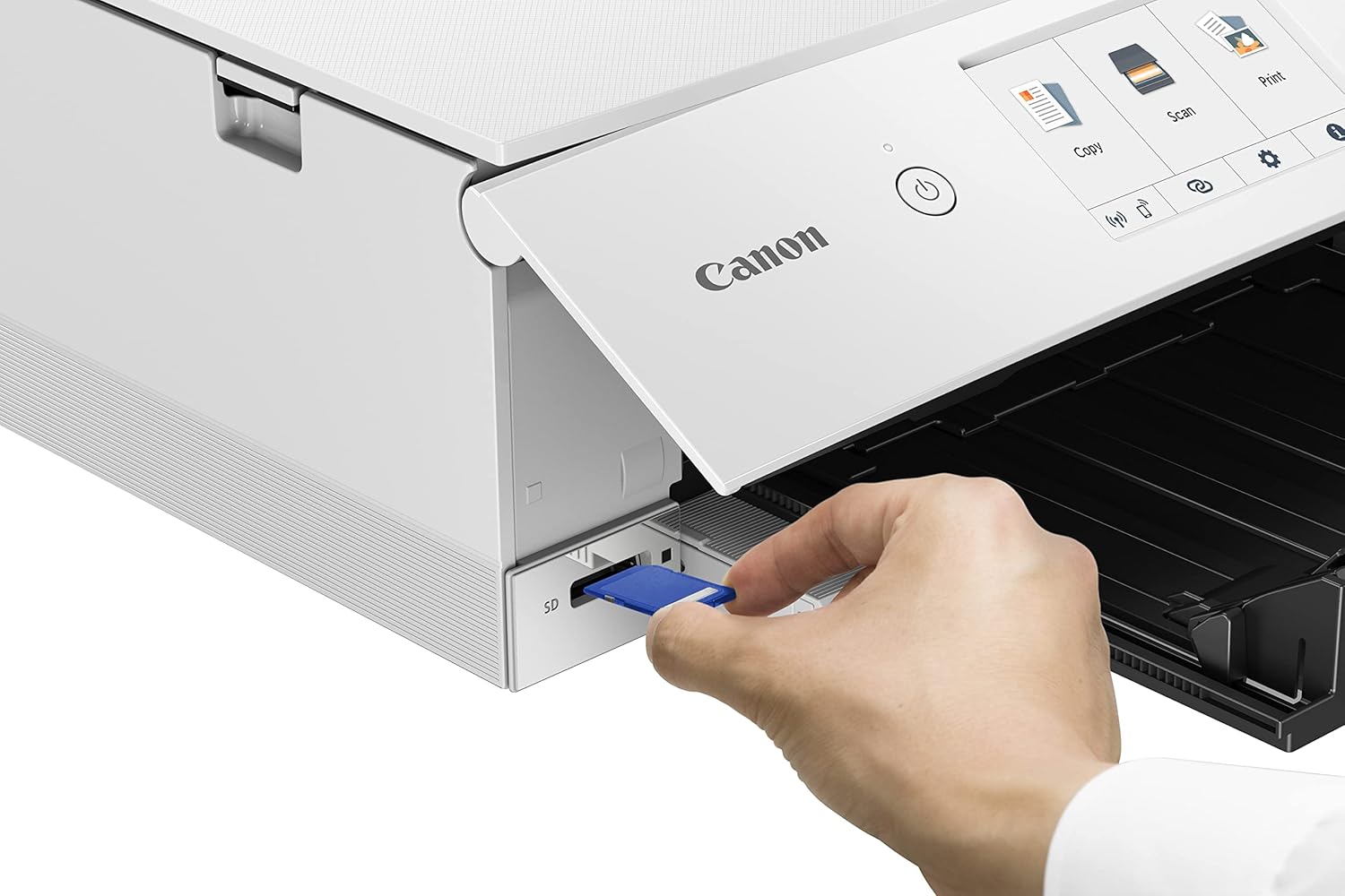 Canon PIXMA TS8351a Stampante multifunzione a getto d'inchiostro a colori DIN A4 (scanner, fotocopiatrice, 4.800 x 1.200 dpi, 6 inchiostri separati, USB, WLAN, AirPrint, stampa fronte/retro, 2 alimentatori carta, 5 GHz), bianco