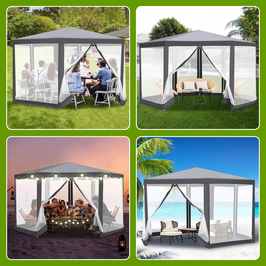 Sonnewelt Padiglione Gazebo da Giardino con Zanzariera Impermeabile Esagonale