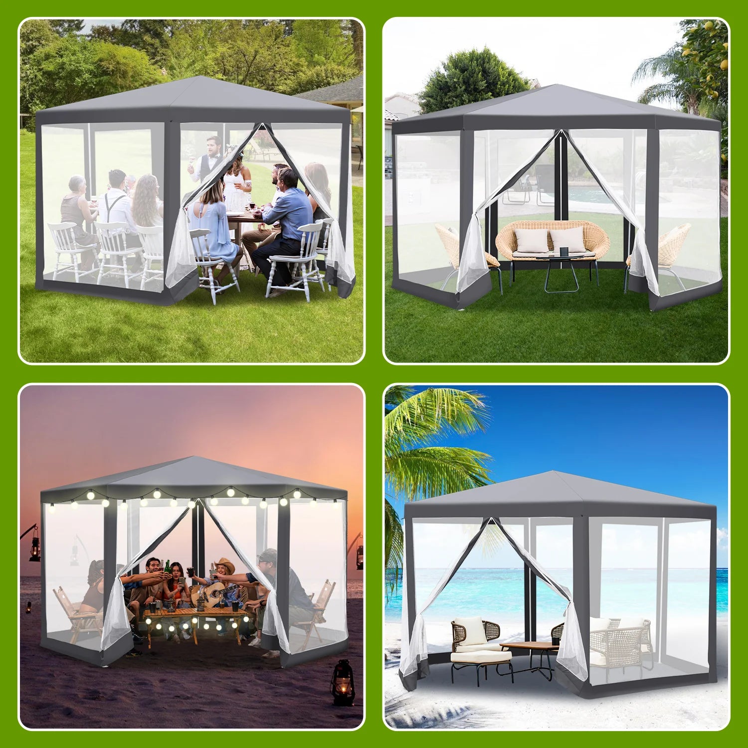 Sonnewelt Padiglione Gazebo da Giardino con Zanzariera Impermeabile Esagonale