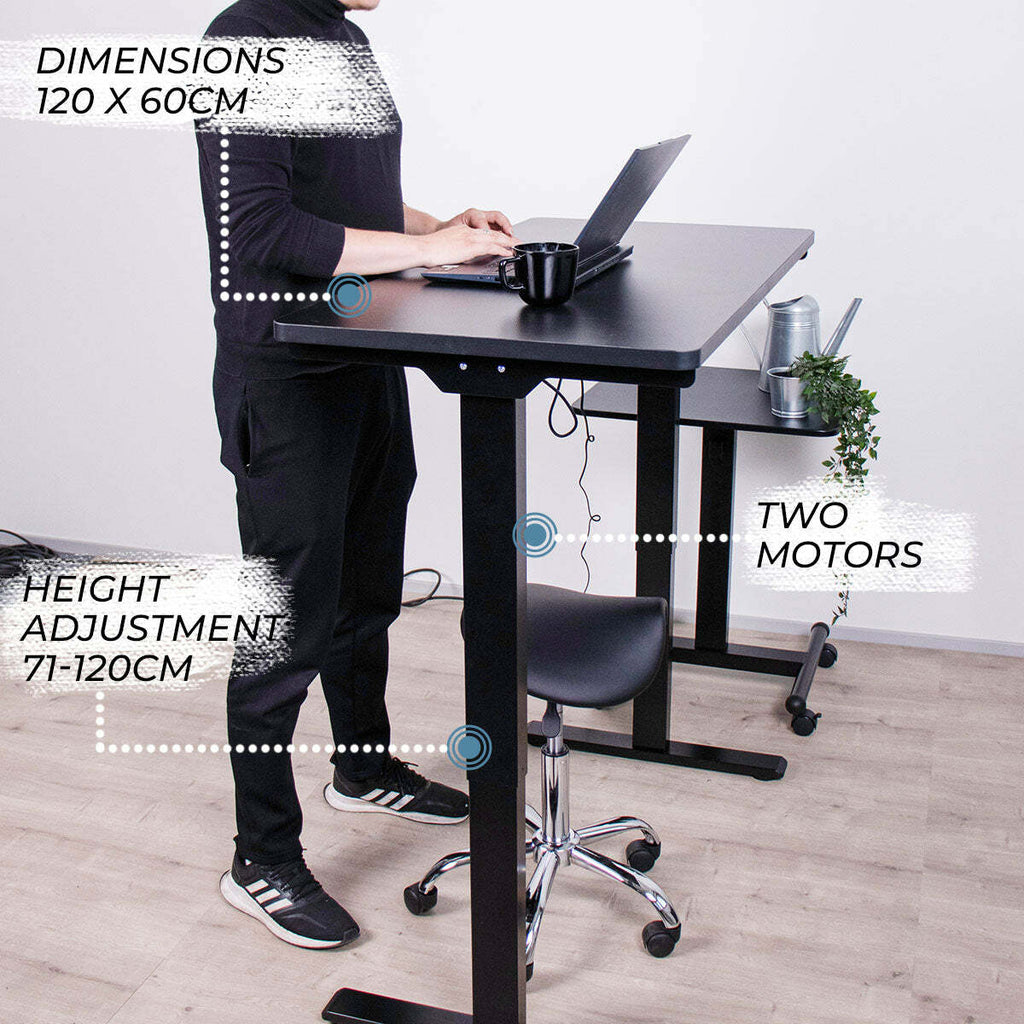 Lykke Scrivania Regolabile in Altezza Elettrica M200, nero, 120 x 60 cm