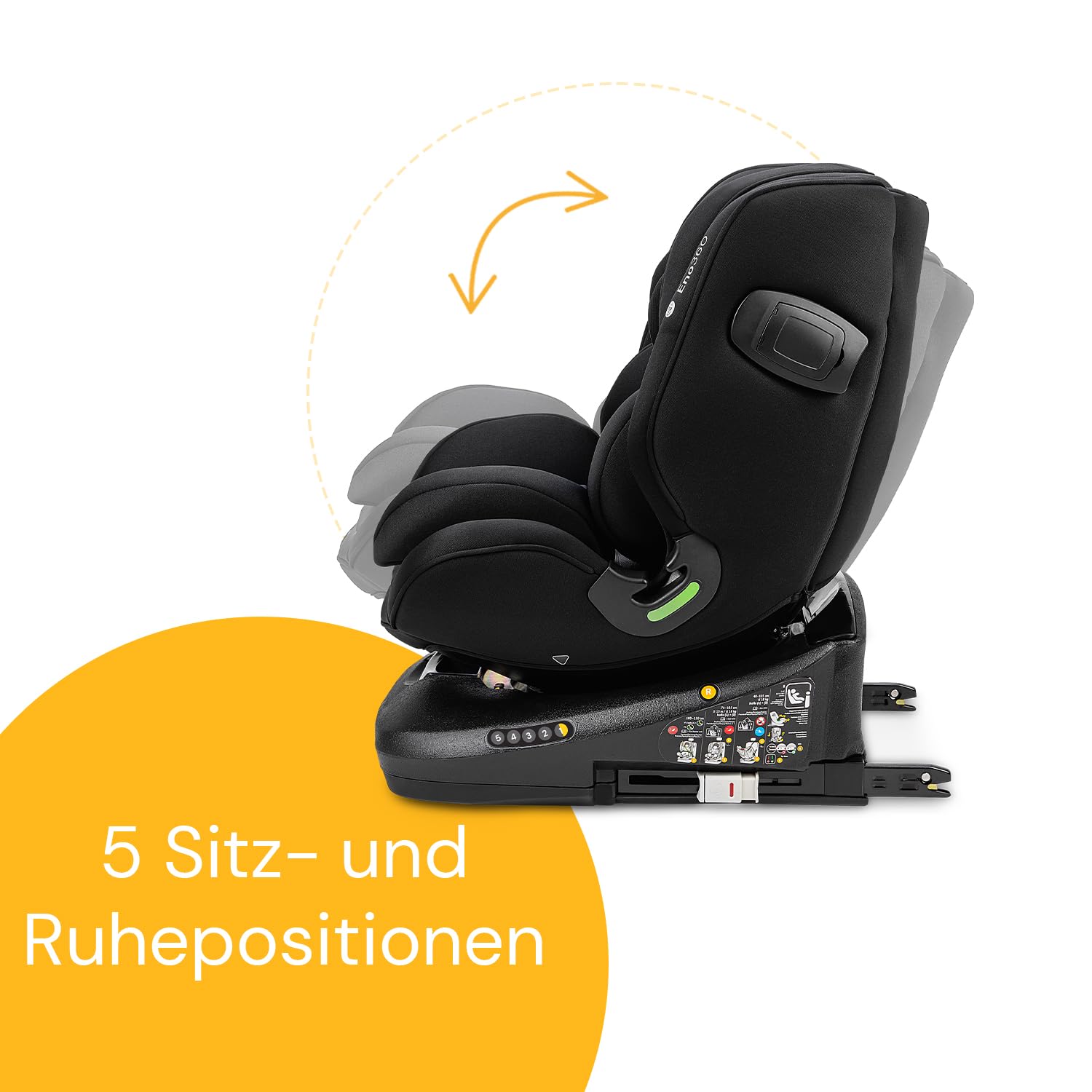 Osann Eno360 i-Size, seggiolino auto girevole 40-150 cm, reboarder con Isofix, seggiolino auto per bambini – All Black