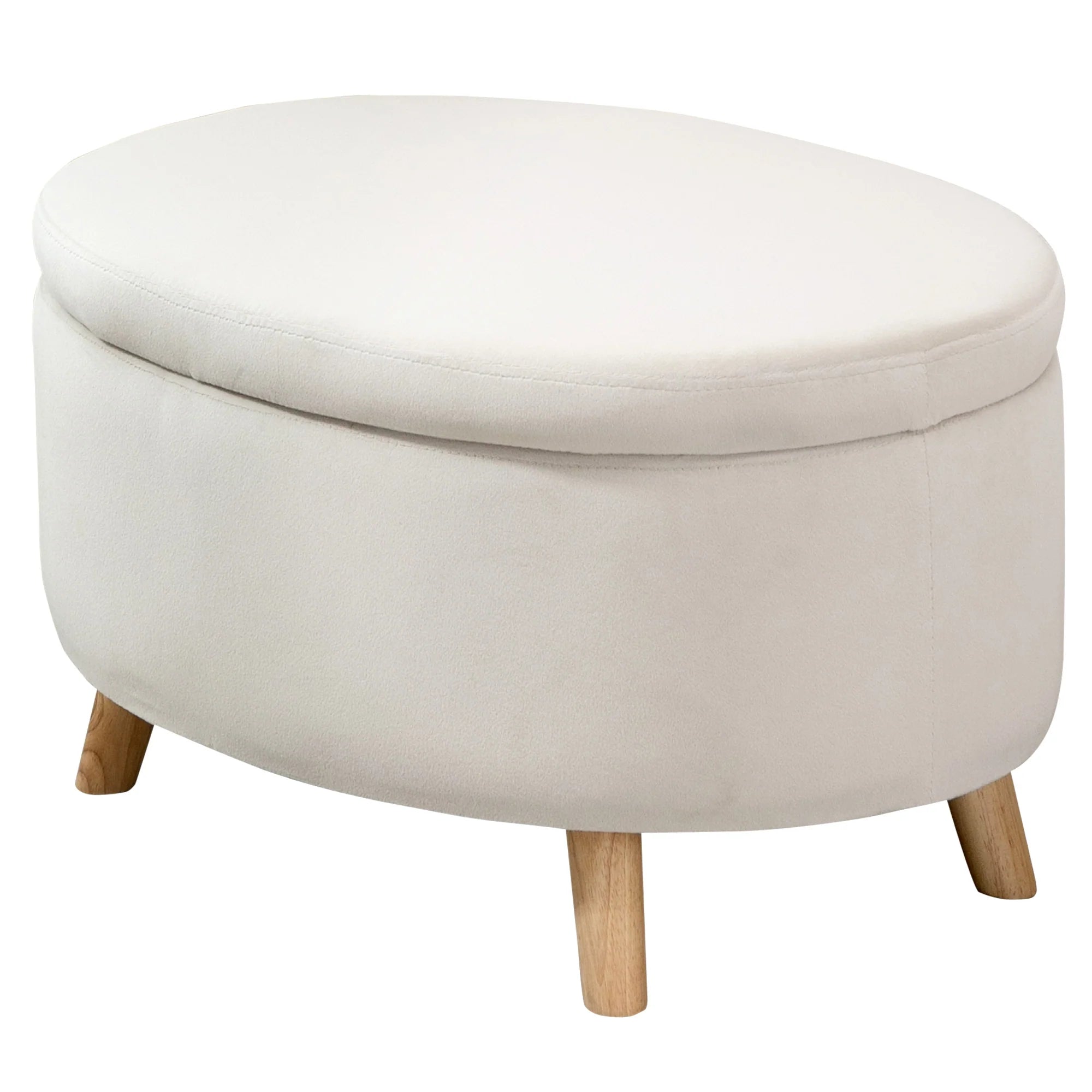 HOMCOM Panca Contenitore Ovale Effetto Velluto Gambe in Legno Beige