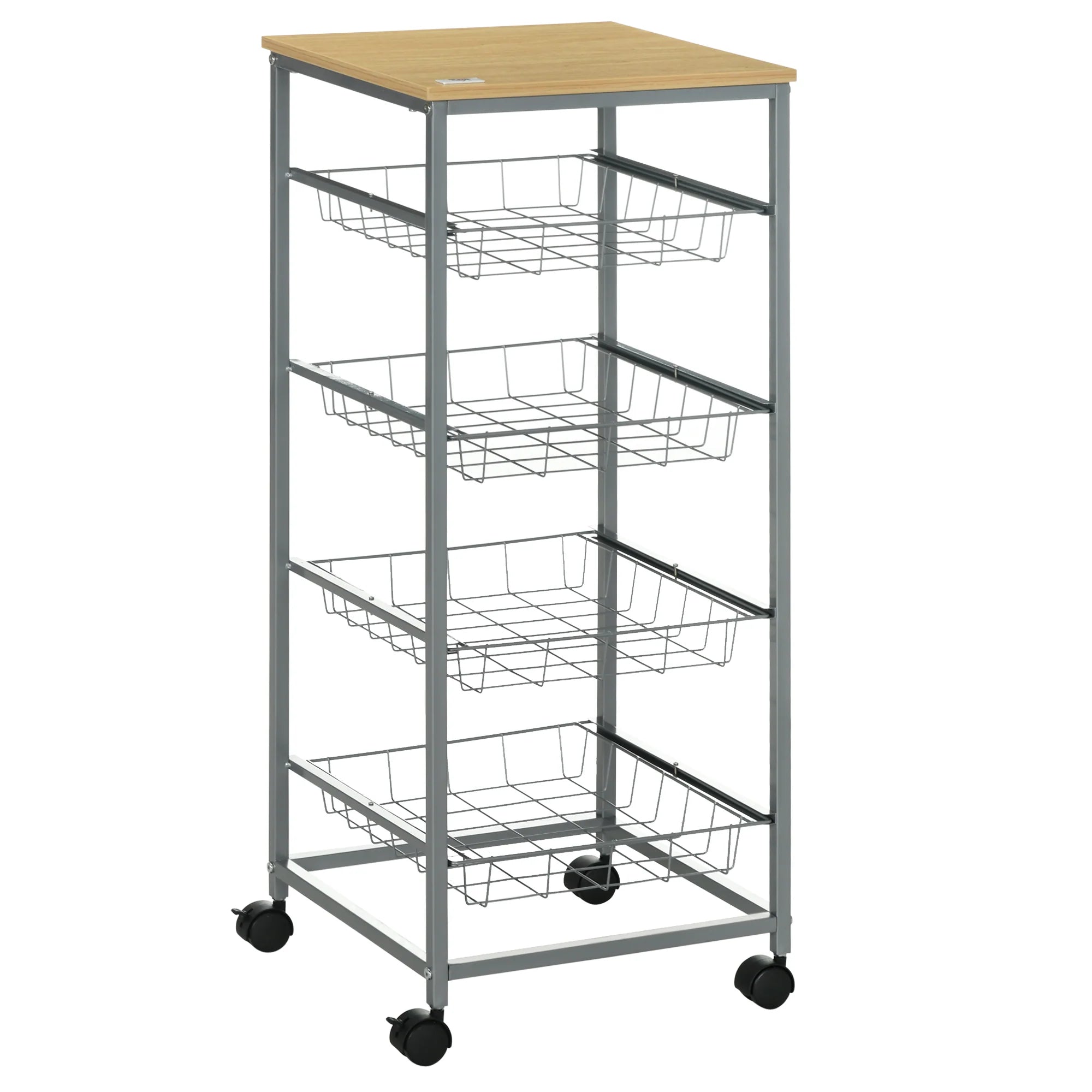 HOMCOM Carrello da Cucina con Ruote a 4 Cesti in Acciaio