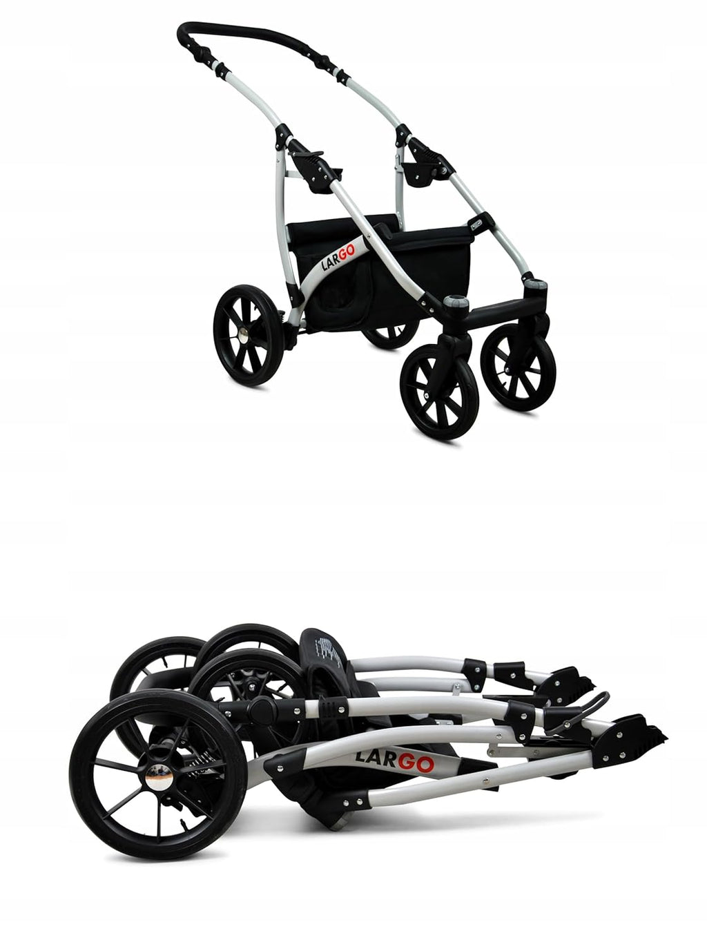 BabyLux Largo 2-in-1 Baby Kinderwagen Tief und Kinderwagen mit Zubehör Verstellbar und faltbar Aluminiumkonstruktion Wasserdicht Nicht abnehmbare Räder Brown Cream White Frame