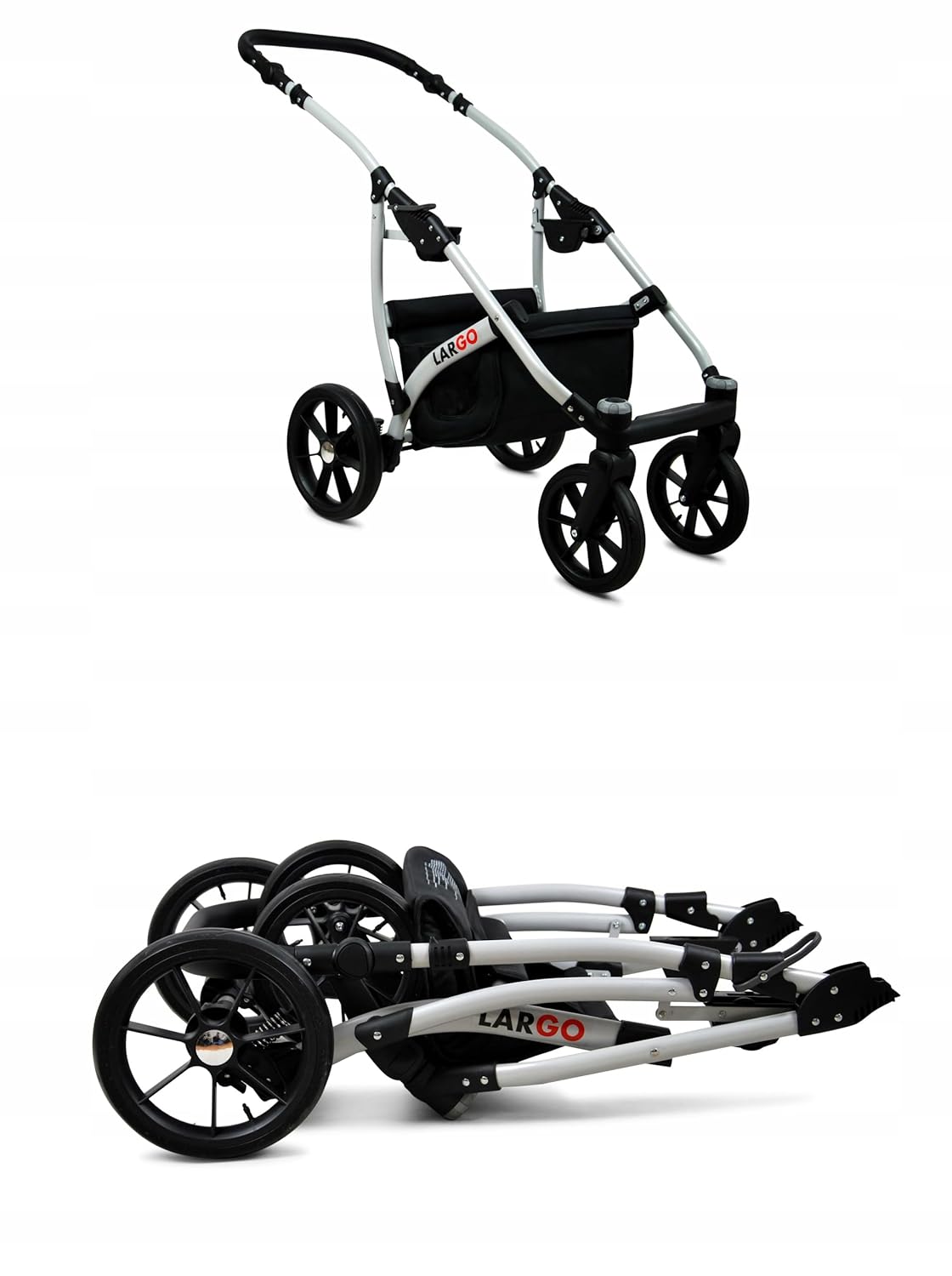 BabyLux Largo 2-in-1 Baby Kinderwagen Tief und Kinderwagen mit Zubehör Verstellbar und faltbar Aluminiumkonstruktion Wasserdicht Nicht abnehmbare Räder Brown Cream White Frame