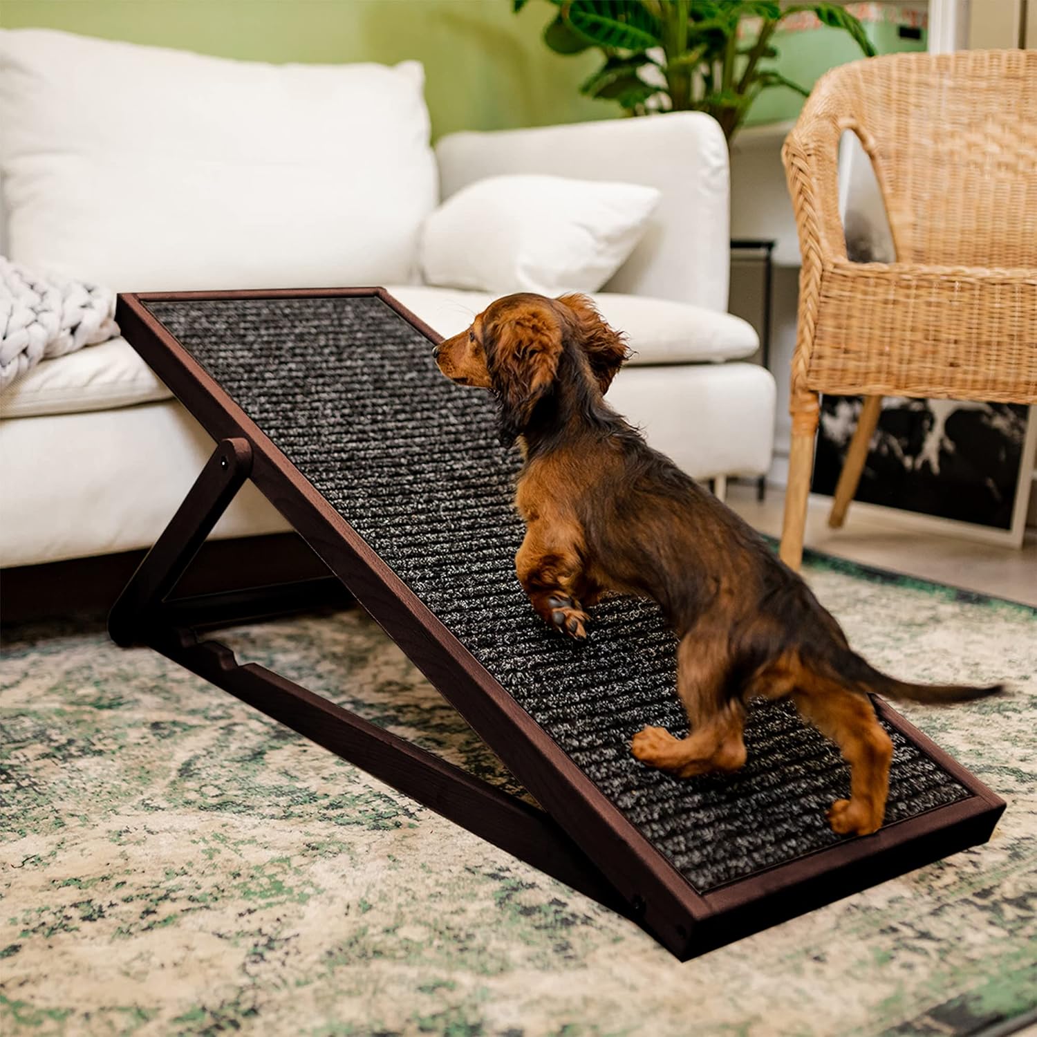 Holtaz Rampa per Cani Rampa per Gatti Scaletta per Cani per Letto o Divano Pieghevole in Legno Petwalk Scala per Cani Rampa di Carico per Animali Domestici con Inserto Antiscivolo Naturale