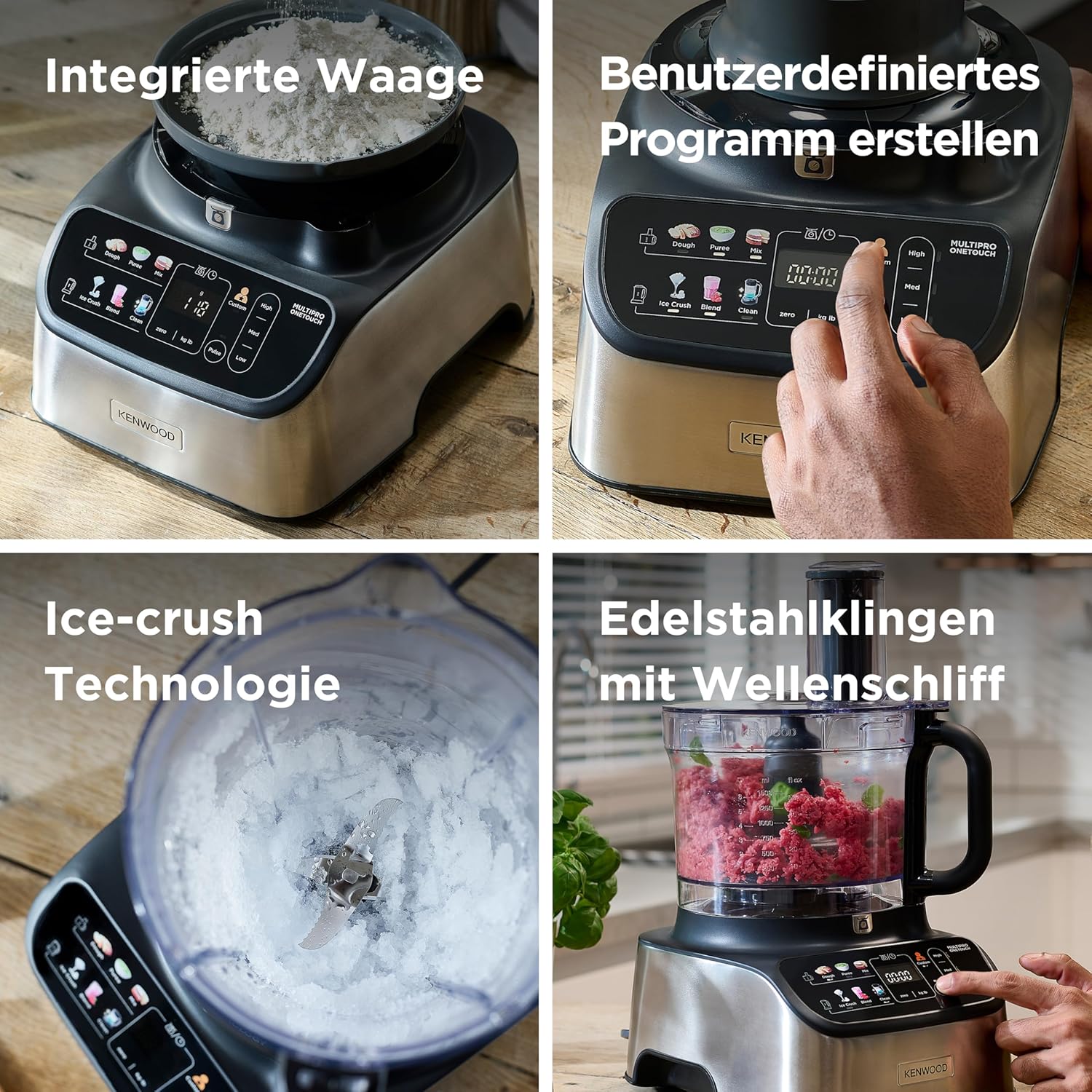 Kenwood MultiPro OneTouch FDM73.480SS – 2-in-1 Kompakt-Küchenmaschine & Mixer, 6 Zubehörteile, 6 Automatikprogramme, Variable Geschwindigkeit & Pulse-Funktion, Integrierte Waage, 1000 W, Silber