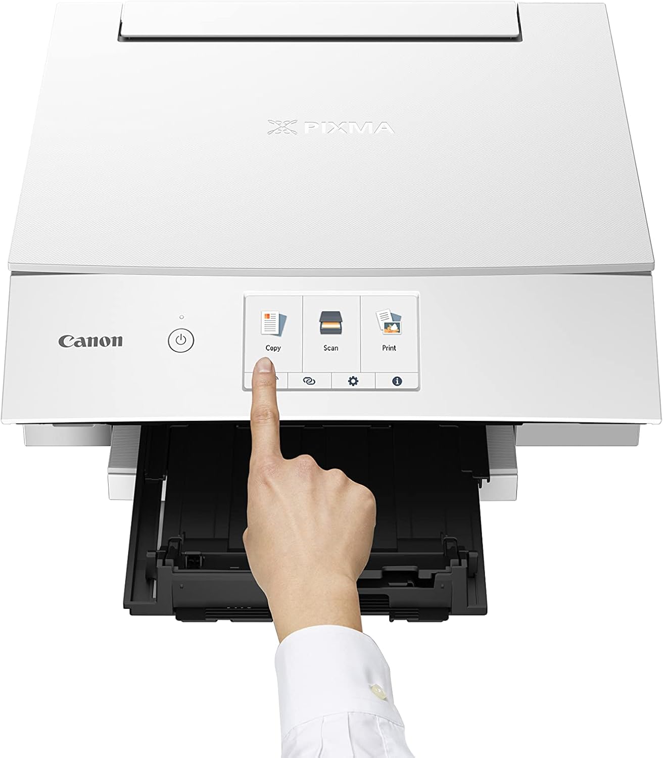 Canon PIXMA TS8351a Stampante multifunzione a getto d'inchiostro a colori DIN A4 (scanner, fotocopiatrice, 4.800 x 1.200 dpi, 6 inchiostri separati, USB, WLAN, AirPrint, stampa fronte/retro, 2 alimentatori carta, 5 GHz), bianco