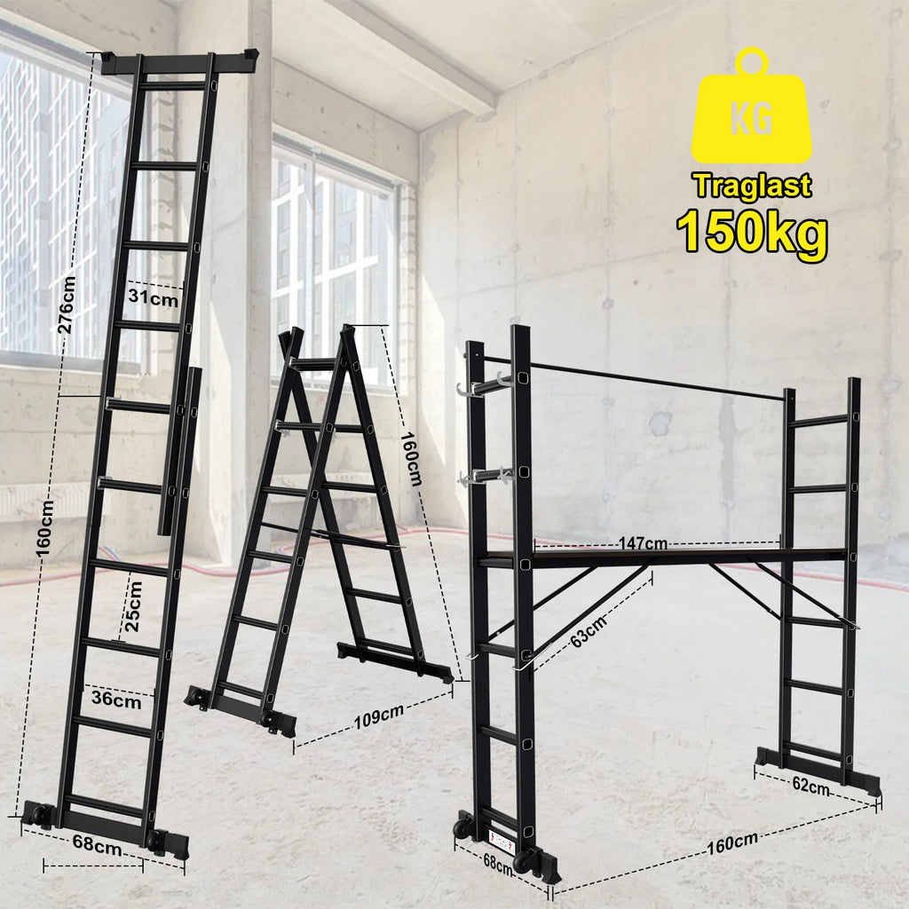 Sonnewelt Gerüst 4 in 1  Alu Multifunktionsleiter 6+6 Stufen