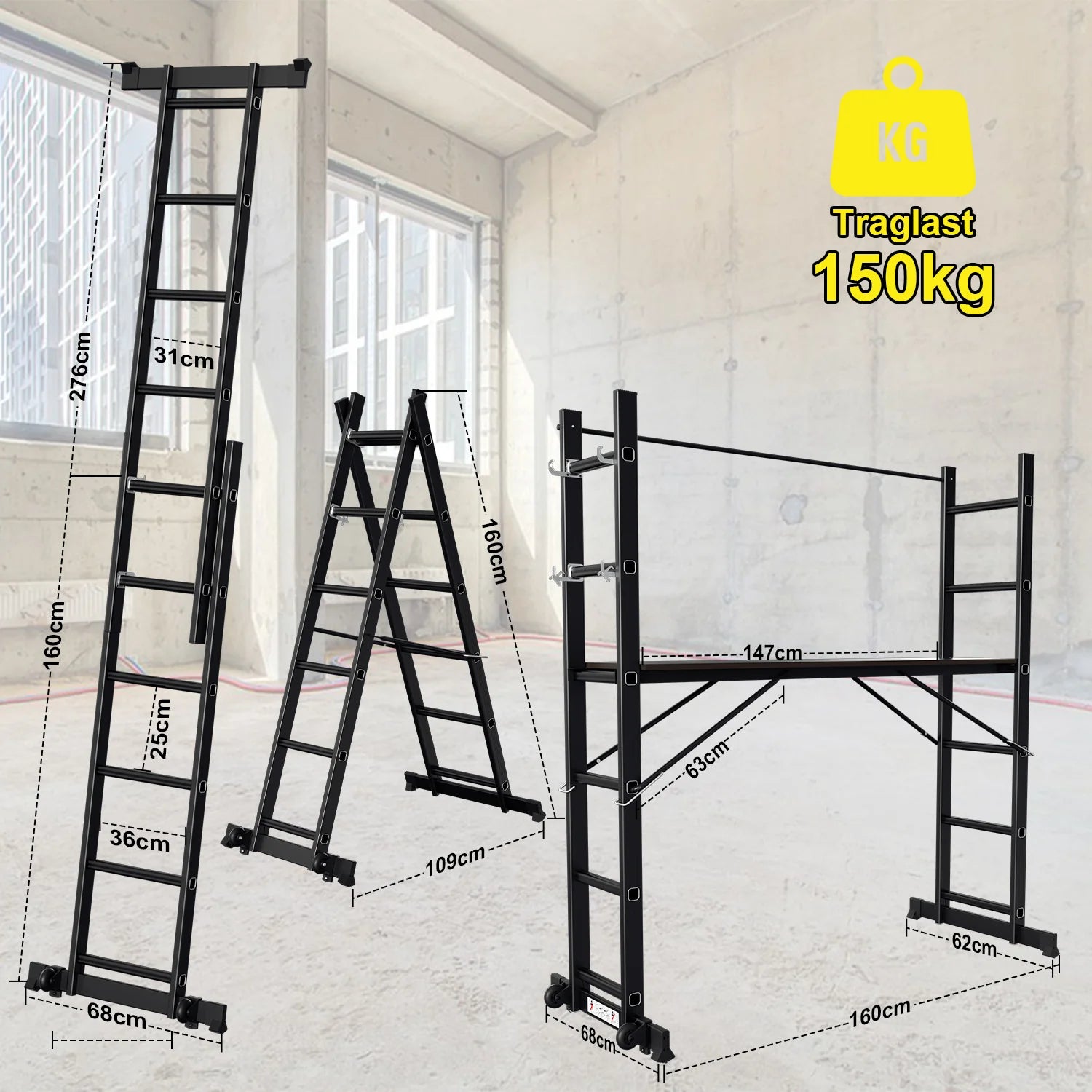 Sonnewelt Gerüst 4 in 1  Alu Multifunktionsleiter 6+6 Stufen