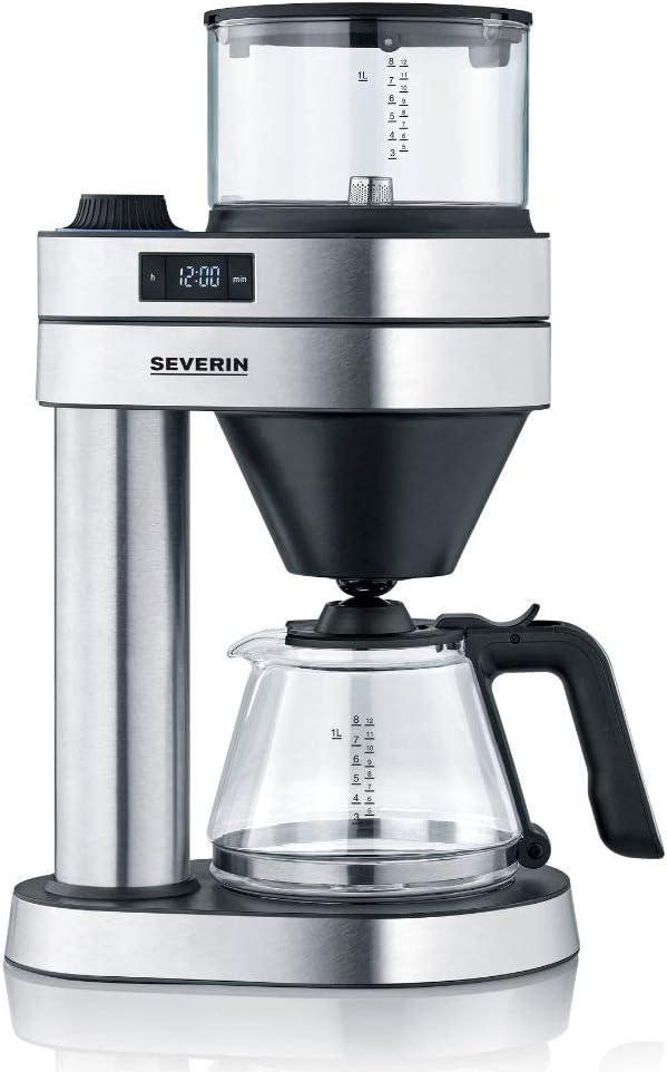 SEVERIN Macchina da caffè con filtro Caprice, come preparata a mano con la caffettiera per un massimo di 8 tazze, macchina da caffè con timer, acciaio inox spazzolato/nero opaco, KA 5760