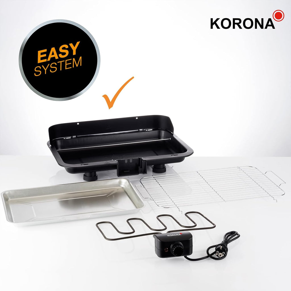 Korona 46222 Elektro-Standgrill mit Rollen | 2400 Watt Elektrogrill | Geteilte XXL Grillfläche, geriffelt und glatt | mit Deckel und Temperaturanzeige