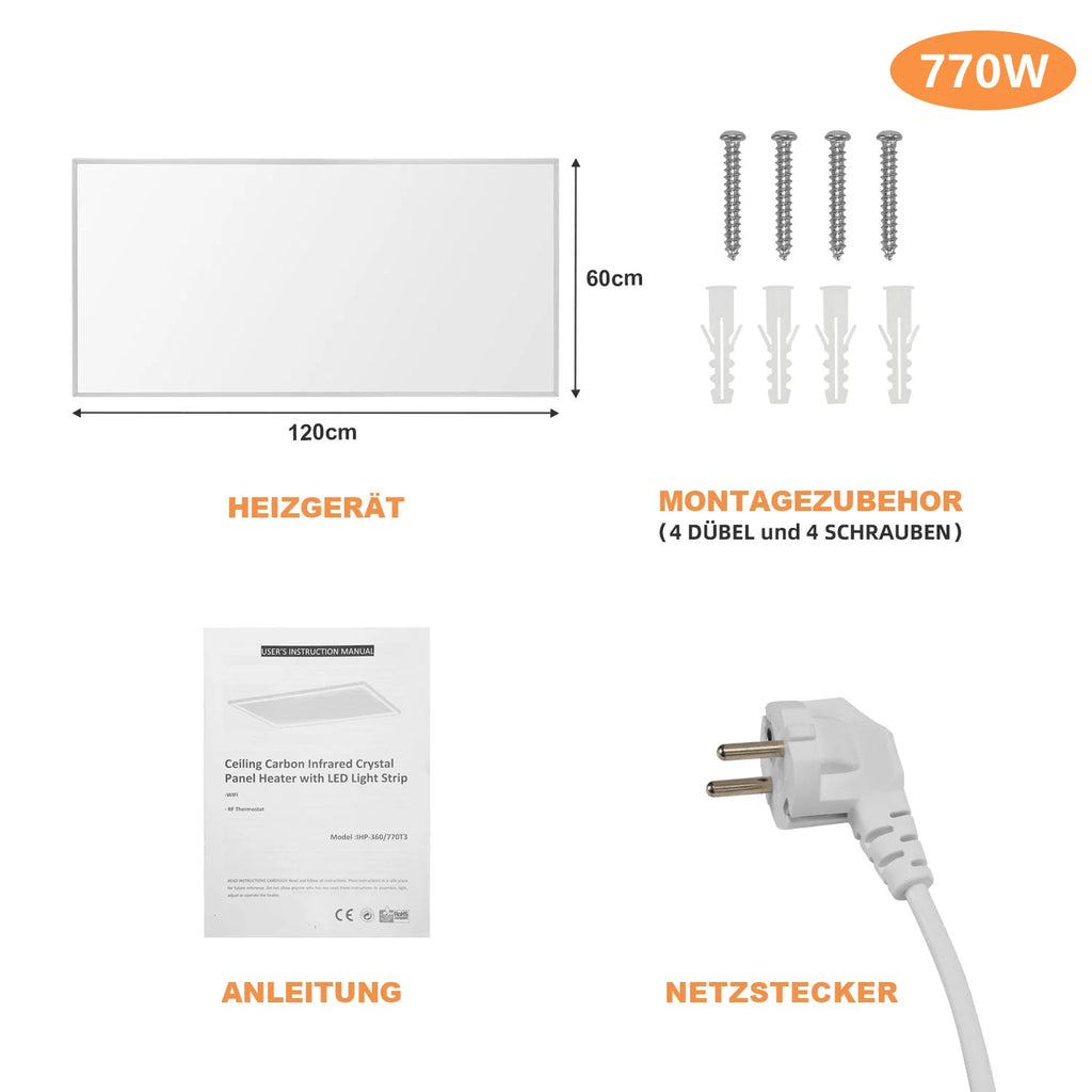 Sonnewelt Infrarotheizung Elektroheizer Decke WIFI 360/770W