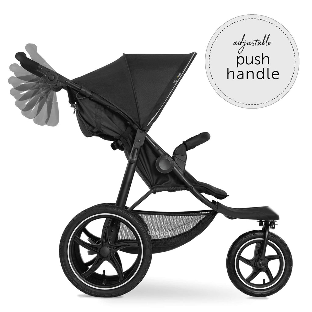 hauck Passeggino Runner 2, Passeggino a tre ruote con ruote pneumatiche XL per bambini fino a 22 kg, Protezione UV 50+, Finestra di ventilazione, Regolabile in altezza, Pieghevole, Cestino XL fino a 3 kg, Funzione reclinabile (Nero)