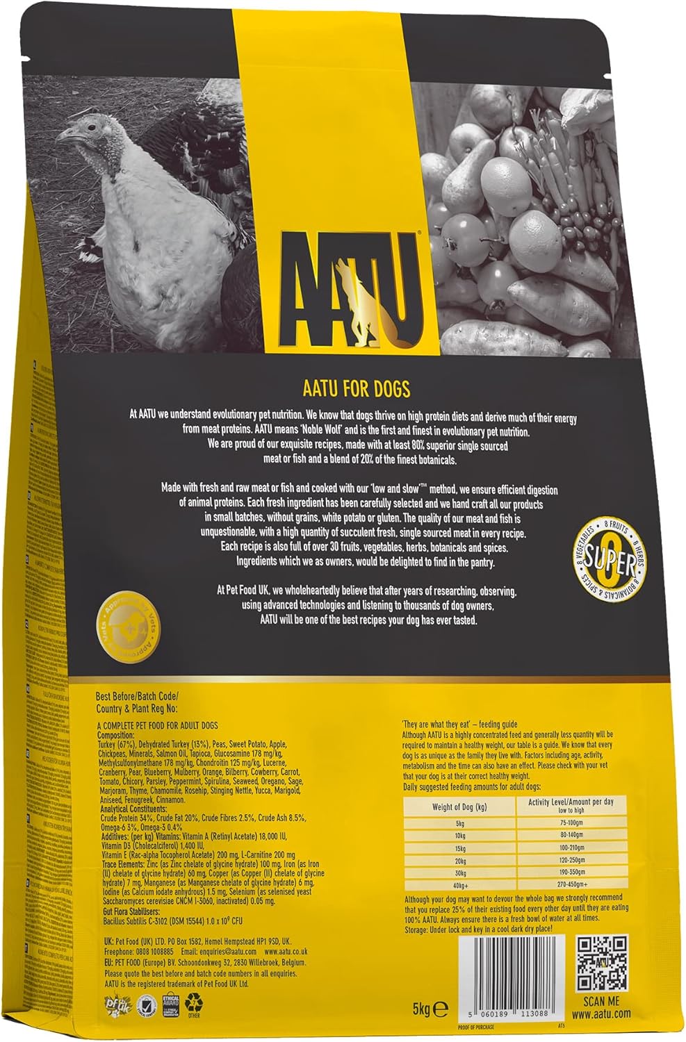 AATU Cibo Secco per Cani, Cibo Secco per Cani 80/20 con Pollo, Cibo per Cani Senza Cereali ad Alto Contenuto Proteico, Alimento Naturale per Cani Adulti di Tutte le Razze, 1,5 kg