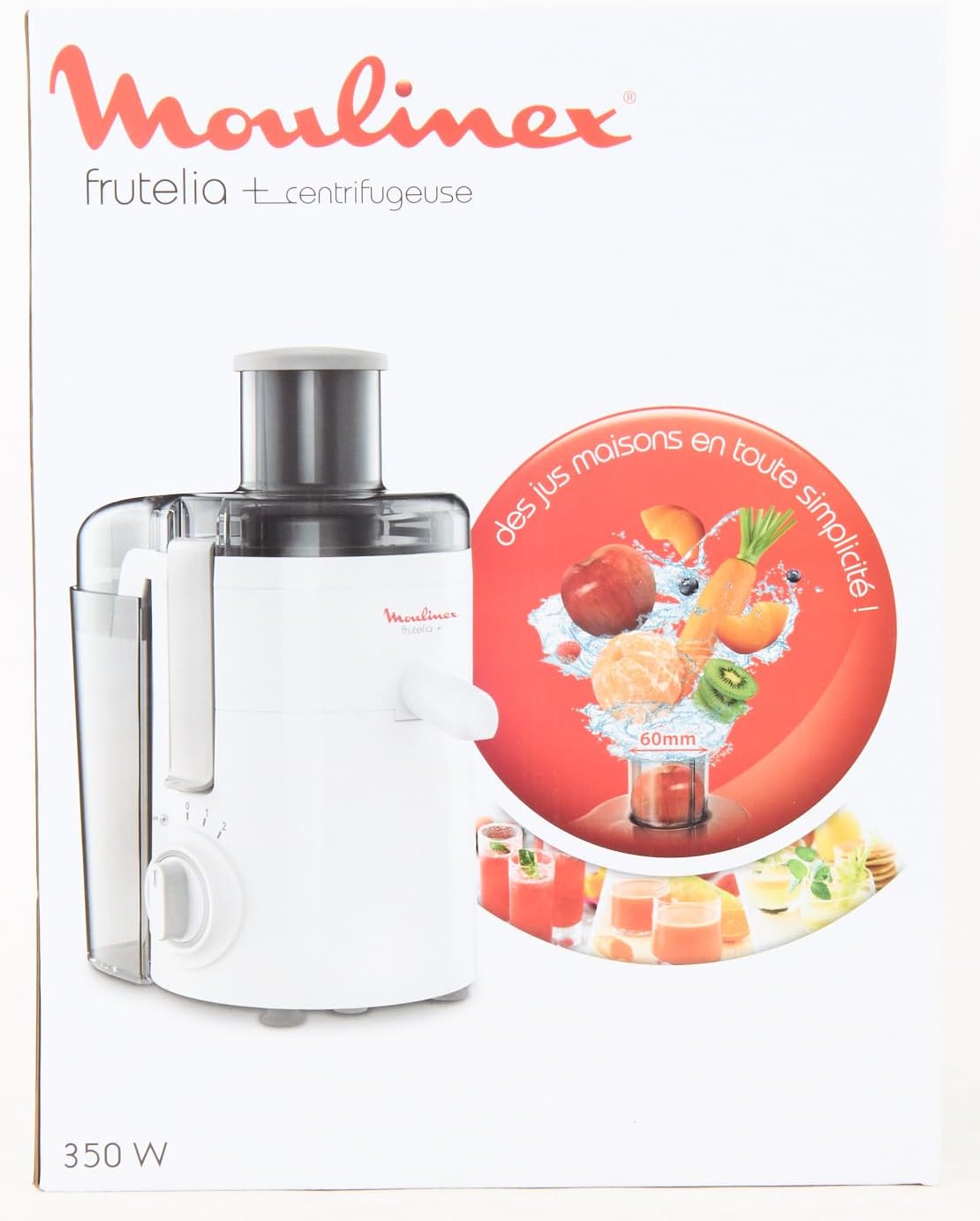 Moulinex JU3701 Frutelia+ Entsafter mit breiter ffnung, leicht zu reinigen, 2 Geschwindigkeiten und Pulsmodus, 350 W