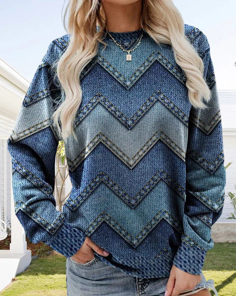 Pullover in denim da donna a maniche lunghe