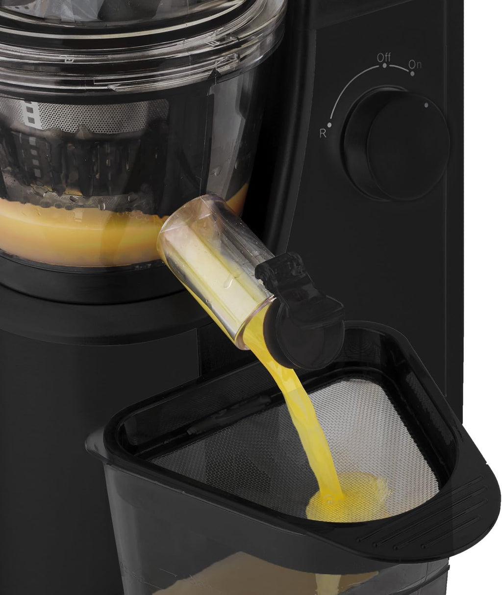 H.Koenig GSX22 Estrattore di succo / 1 L / 3 filtri per sorbetto, succo denso, succo leggero / Contenitore per polpa / Lavabile in lavastoviglie / Acciaio inossidabile /, Nero