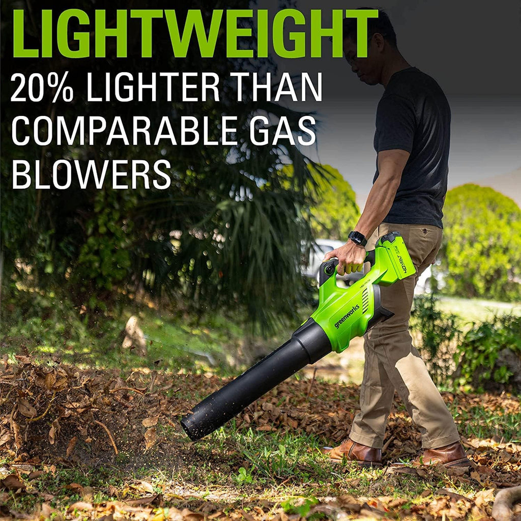 Greenworks GD40ABK2X Axial Akku Laubbläser mit bürstenlosem Motor, 210 km/h, 15,6 m³/min, zwei 40V 2Ah Akkus & Ladegerät, 3 Jahre Garantie