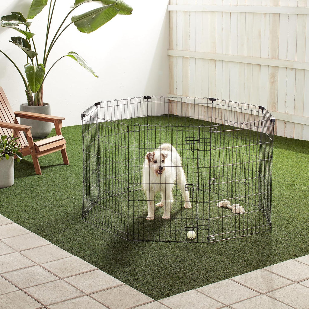 Amazon Basics - Achteckig, Laufgehege für Hunde und andere Haustiere, faltbar, Metall, mit Tür,122 cm, Schwarz