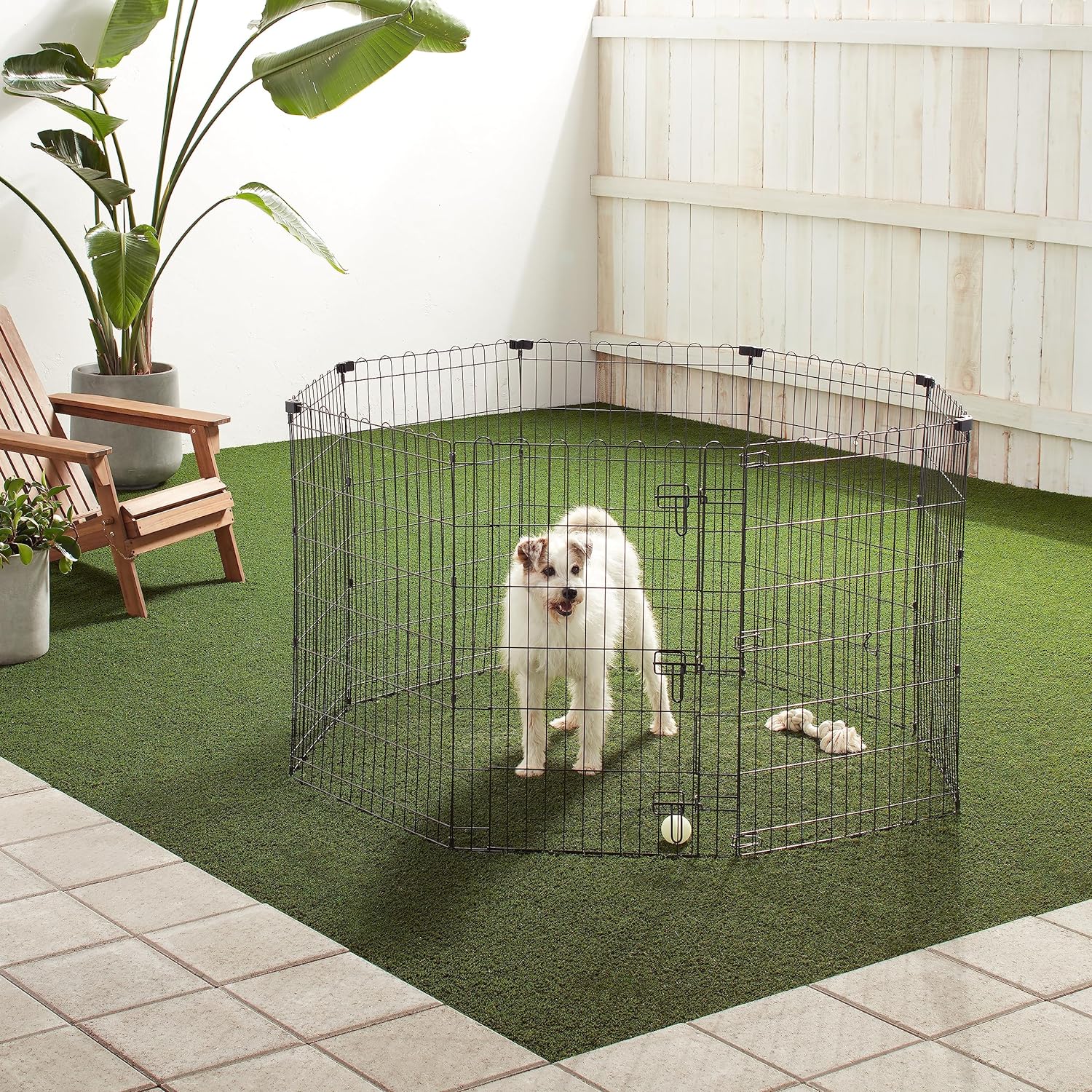 Amazon Basics - Achteckig, Laufgehege für Hunde und andere Haustiere, faltbar, Metall, mit Tür,122 cm, Schwarz