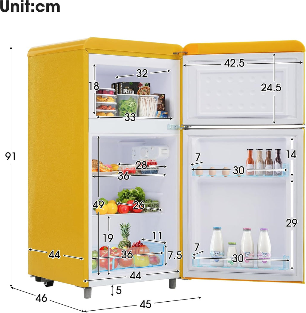 Merax Frigorifero con Congelatore, Frigorifero Combinato, Piccolo Frigorifero con 51L e Congelatore 21L, Silenzioso, LED, Ripiani in Vetro, Cassetto Verdura, Balconcini, per Cucina, Soggiorno, Ufficio, Nero