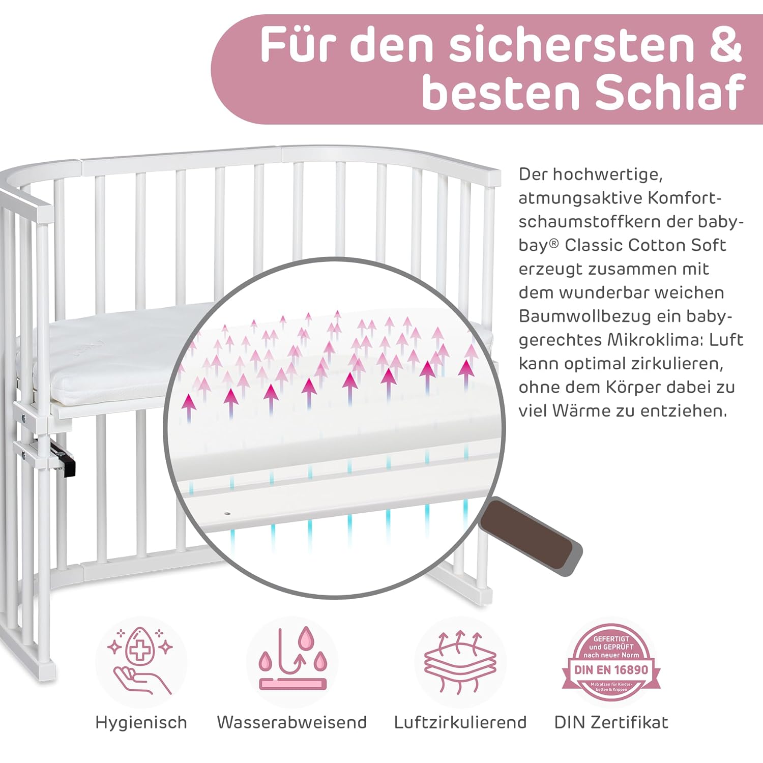 babybay Original Lettino da affiancare in massello di faggio / compatto e trasformabile / Lettino per bambini regolabile in altezza senza livelli preimpostati ed ecologico / Lettino evolutivo (laccato bianco) / inclusa Matratze