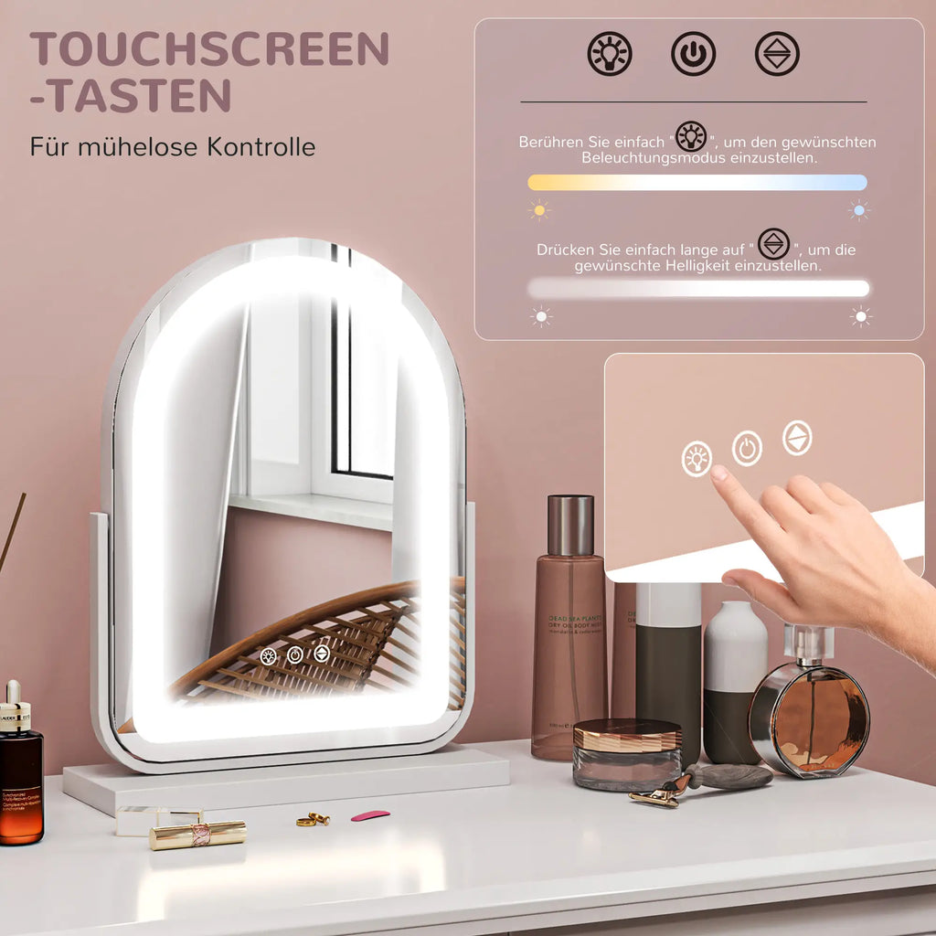 HOMCOM Specchio per Trucco con Illuminazione LED Controllo Touch Bianco