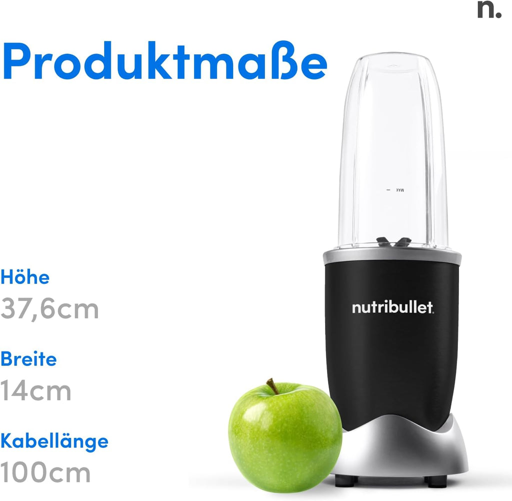 nutribullet Pro, 900 Watt, Facile e veloce da usare, Compatto, Facile da pulire, Con bicchiere da 700 ml, Frullatore per smoothie, Mixer elettrico, NB904B, Nero