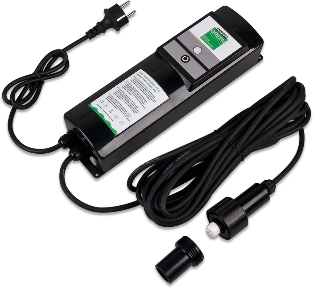 Wagner Green UVC sommergibile 3 pz. Kit con contatore ore di funzionamento, lampada UVC sterilizzatrice per laghetto da giardino, laghetto Koi, filtro per la sterilizzazione e antialghe (80 Watt Amalgama, kit da 3 pz.)