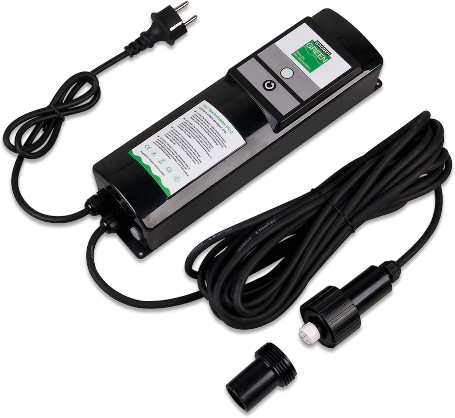 Wagner Green UVC sommergibile 3 pz. Kit con contatore ore di funzionamento, lampada UVC sterilizzatrice per laghetto da giardino, laghetto Koi, filtro per la sterilizzazione e antialghe (80 Watt Amalgama, kit da 3 pz.)