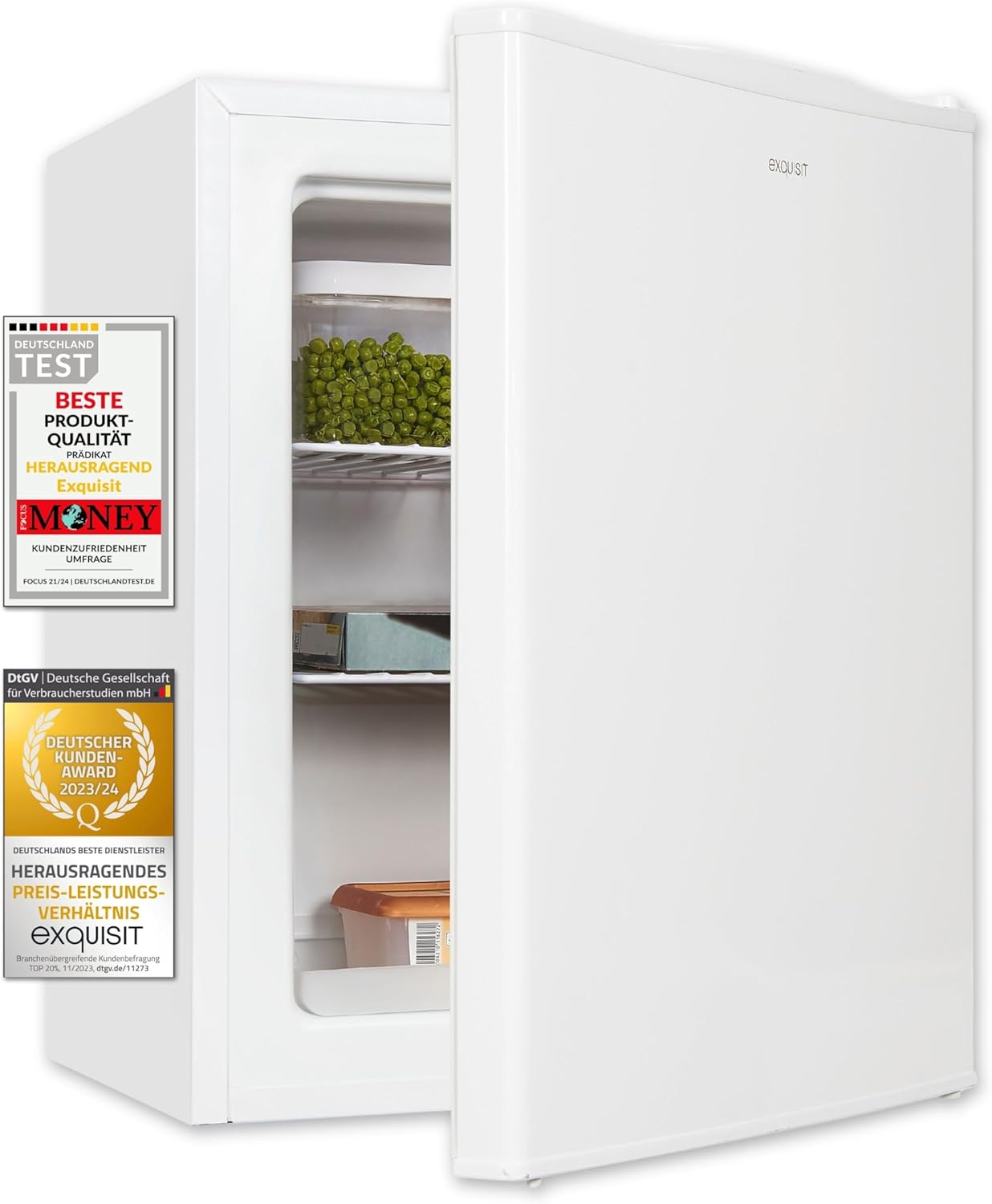 Exquisit Mini Congelatore GB60-150E bianco | 42 l di capacità utile | Nero | Piccolo e compatto | Porta reversibile | Congelamento