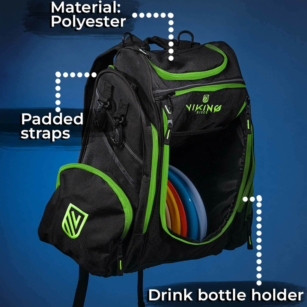 Viking Discs Rucksack Pro, zaino da disc golf, nero/lime