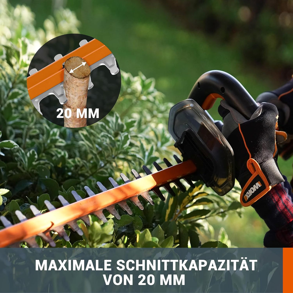 WORX WG263E.9 Nitro Tagliasiepi a batteria 20V, tagli uniformi con meno vibrazioni, potente motore brushless, lunghezza di taglio 54cm, passo dei denti 27mm, senza batteria e caricabatterie