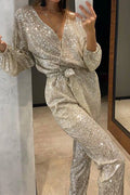 Lozenda - Tuta da donna con scollo a V e paillettes