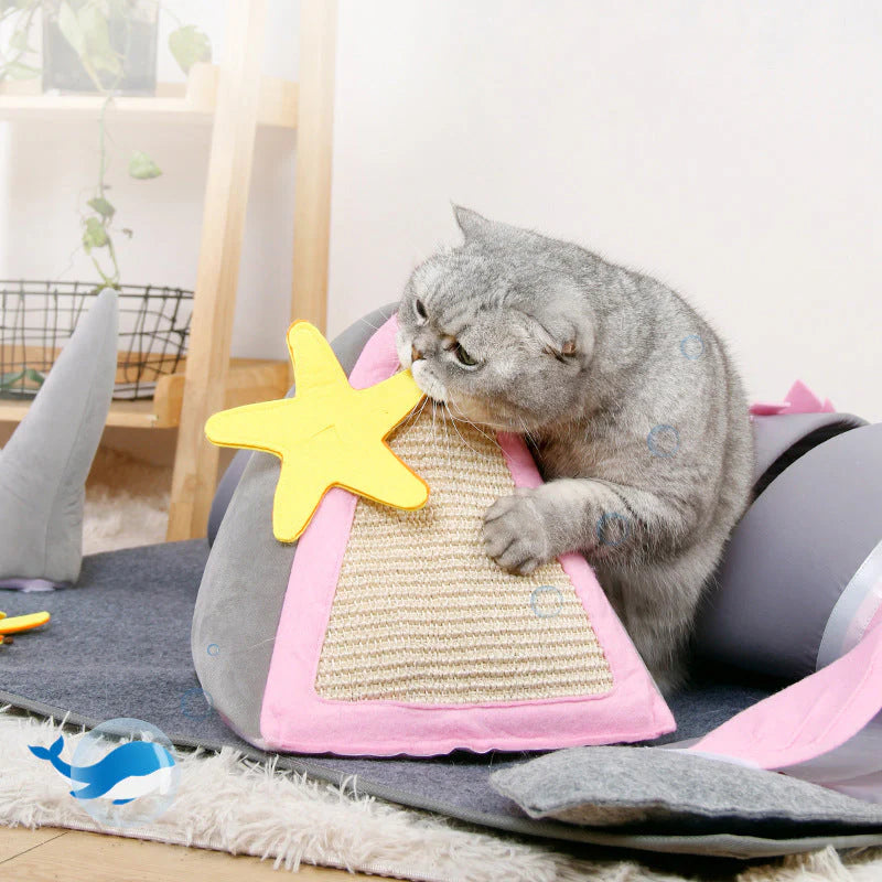 Entdecke den Katzen-Abenteuer Tunnel mit Fischdesign - Spielspa und Beschftigungsmatte für Katzen